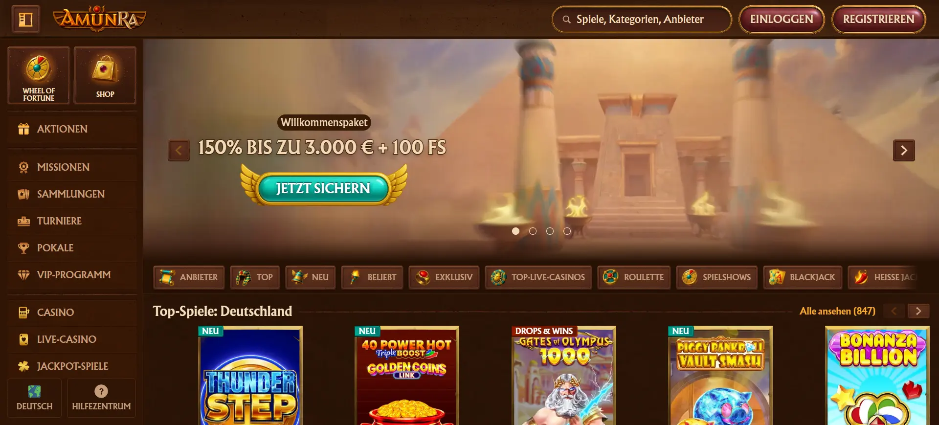 AmunRa Casino Screen