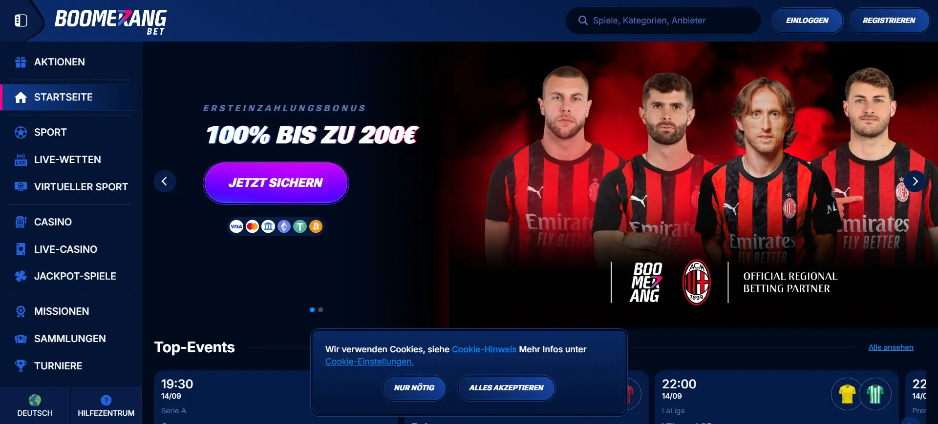 Boomerang-Bet Casino Screen