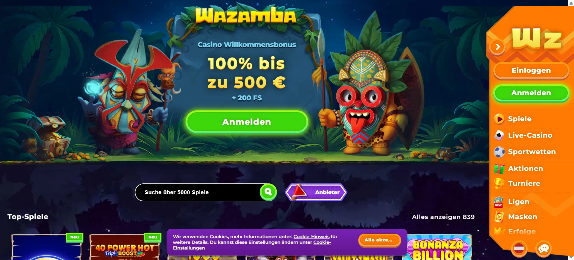 Wazamba Casino Screen